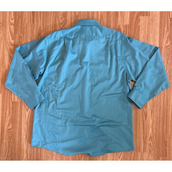 VanHeusen Shirt Lux Sateen Reg Fit Long Sleeve 16.5 Lrg 32/33 Wrinkle Free Teal - Picture 6 of 7